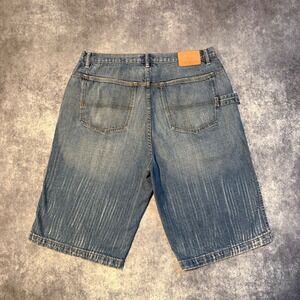 Y2K Sean John Mens Blue Denim Carpenter Shorts Size 34 Baggy Hip Hop Embroidered